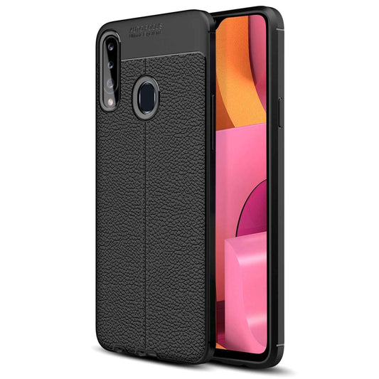 NALIA Design Case kompatibel mit Samsung Galaxy A20s Hülle, Leder Look Stylische Handyhülle Stoßfeste Silikon Schutzhülle, Slim Phone Backcover Skin Dünne Handy-Tasche Cover Etui Robust - Schwarz