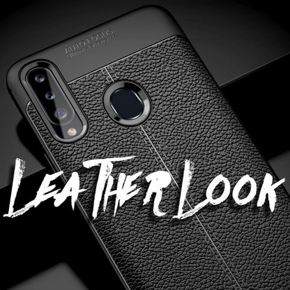 NALIA Design Case kompatibel mit Samsung Galaxy A20s Hülle, Leder Look Stylische Handyhülle Stoßfeste Silikon Schutzhülle, Slim Phone Backcover Skin Dünne Handy-Tasche Cover Etui Robust - Schwarz