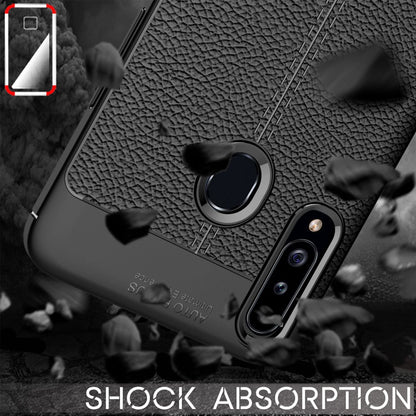 NALIA Design Case kompatibel mit Samsung Galaxy A20s Hülle, Leder Look Stylische Handyhülle Stoßfeste Silikon Schutzhülle, Slim Phone Backcover Skin Dünne Handy-Tasche Cover Etui Robust - Schwarz