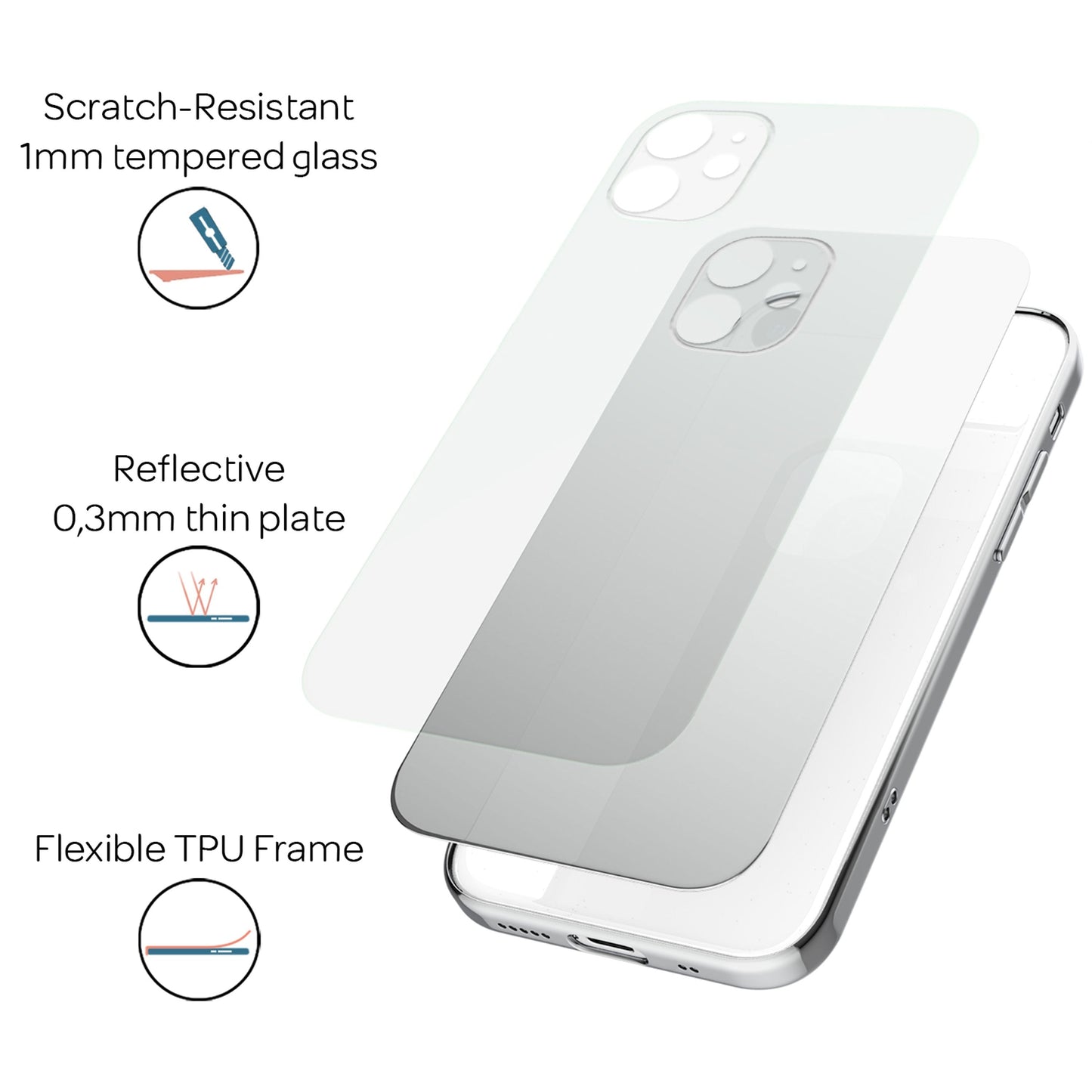 NALIA Spiegelhülle für iPhone 12 Mini – Echtes Glas (9H Spiegel & Robust) – RAYN (Premium Hardcase & Silikon Bumper) – Marke aus Berlin