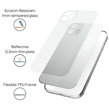 NALIA Spiegelhülle für iPhone 12 Mini – Echtes Glas (9H Spiegel & Robust) – RAYN (Premium Hardcase & Silikon Bumper) – Marke aus Berlin