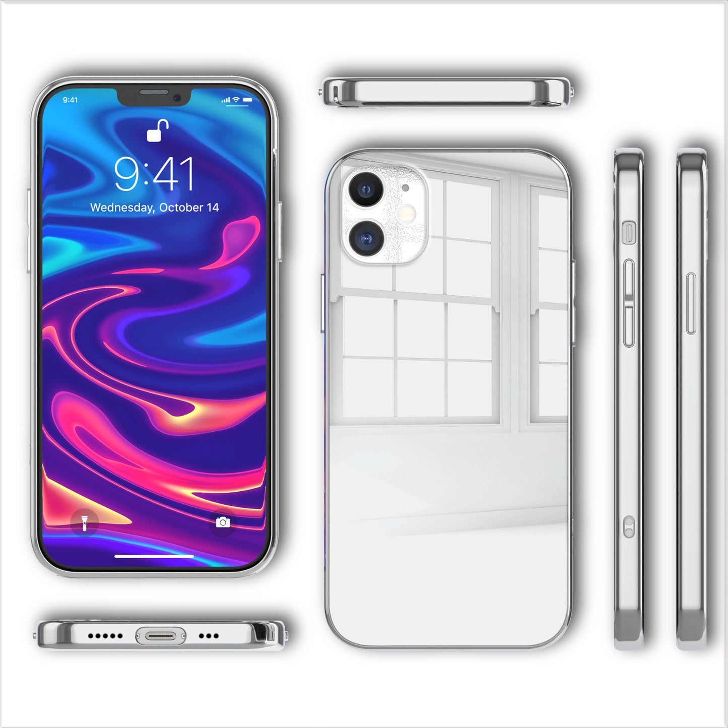 NALIA Spiegelhülle für iPhone 12 Mini – Echtes Glas (9H Spiegel & Robust) – RAYN (Premium Hardcase & Silikon Bumper) – Marke aus Berlin