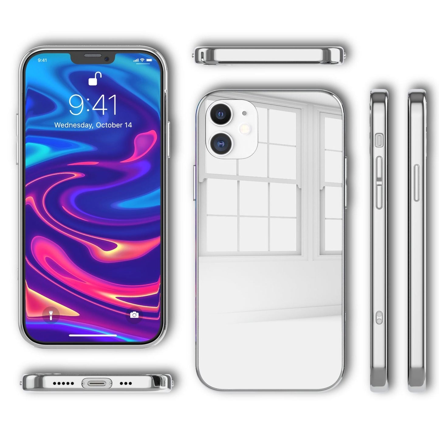 NALIA Spiegelhülle für iPhone 12 / 12 Pro – Echtes Glas (9H Spiegel & Robust) – RAYN (Premium Hardcase & Silikon Bumper) – Marke aus Berlin