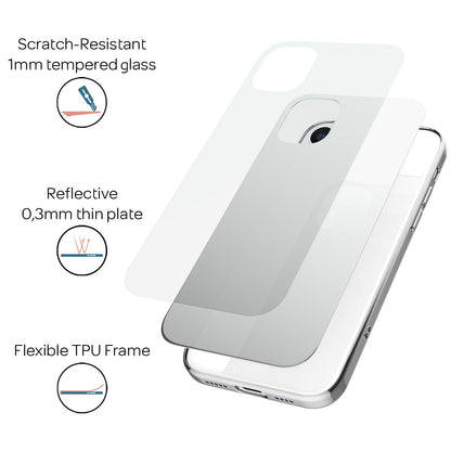 NALIA Spiegelhülle für iPhone 12 Pro Max – Echtes Glas (9H Spiegel & Robust) – RAYN (Premium Hardcase & Silikon Bumper) – Marke aus Berlin