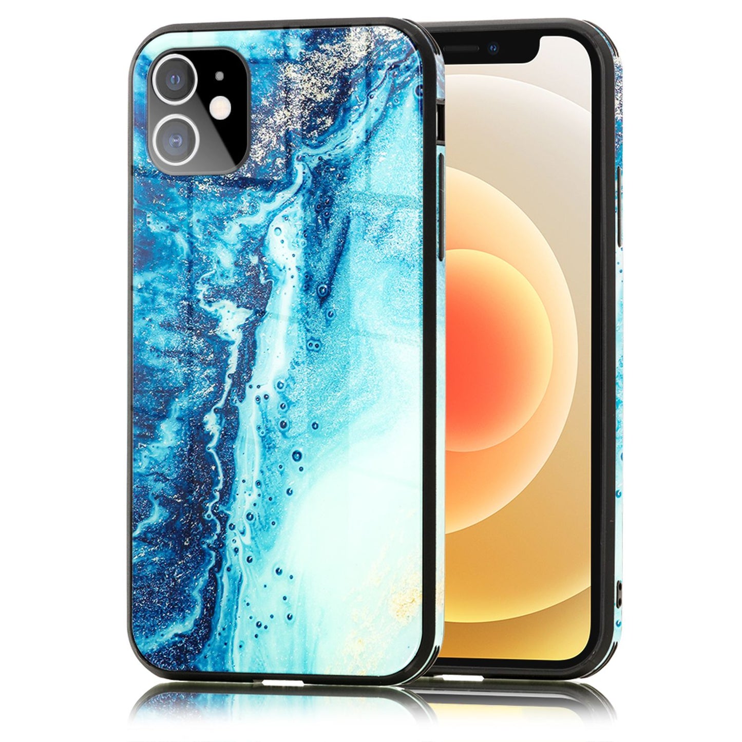 NALIA Hartglas Cover kompatibel mit iPhone 12 Mini Hülle, Marmor Design Hard-Case aus 9H Tempered Glass & Silikon Bumper, Robuste Handyhülle Phone Schutzhülle Handy-Tasche