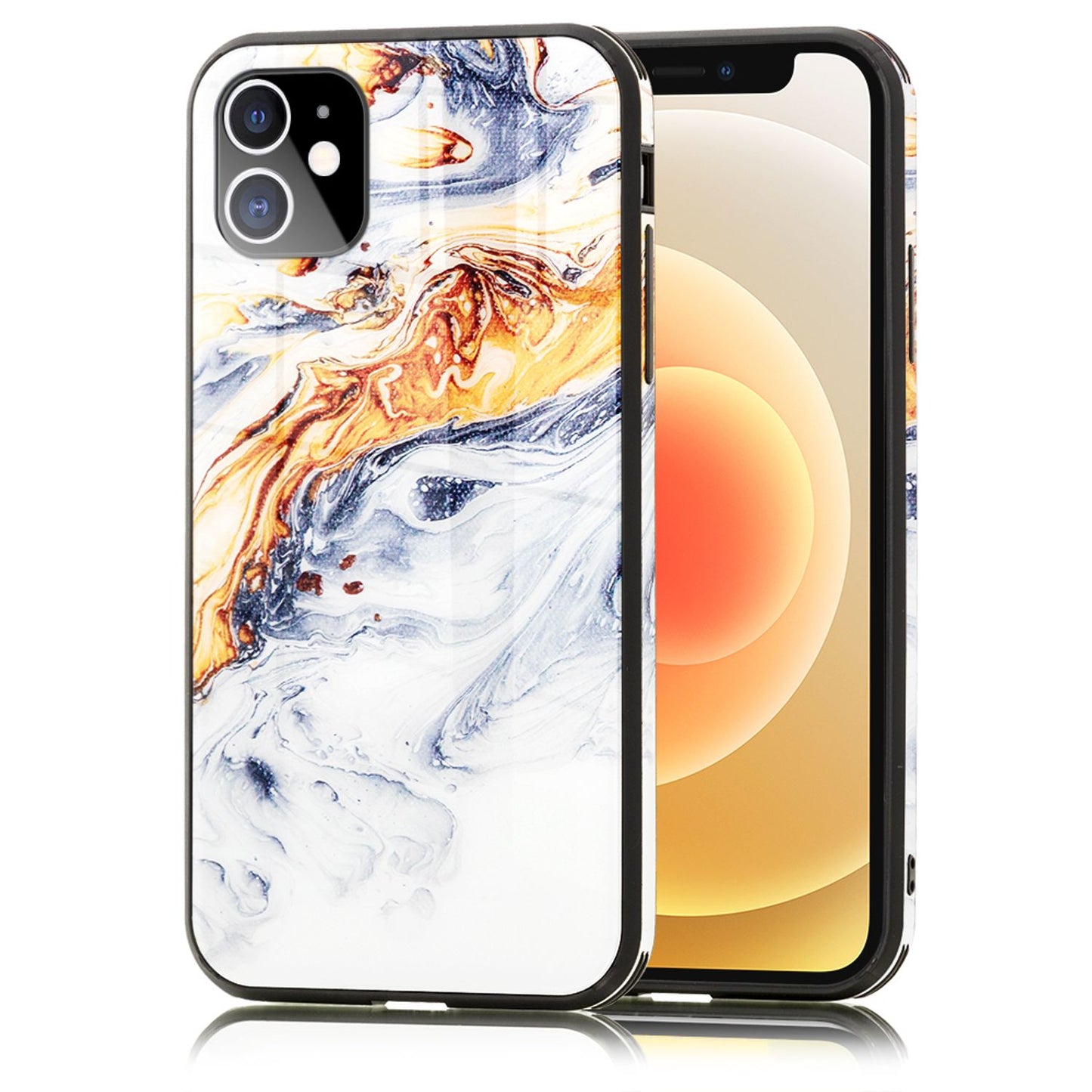 NALIA Hartglas Cover kompatibel mit iPhone 12 Mini Hülle, Marmor Design Hard-Case aus 9H Tempered Glass & Silikon Bumper, Robuste Handyhülle Phone Schutzhülle Handy-Tasche
