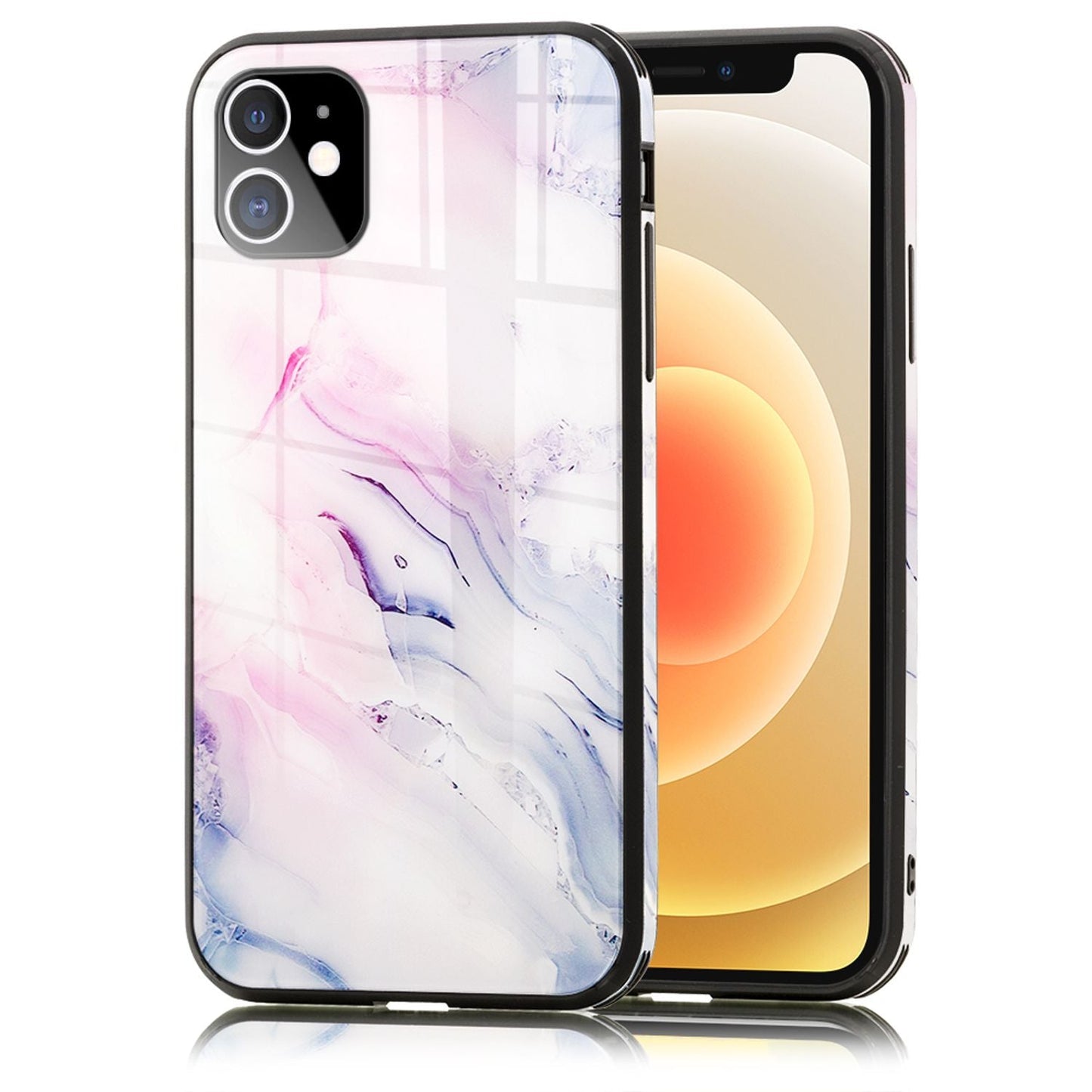 NALIA Hartglas Cover kompatibel mit iPhone 12 Mini Hülle, Marmor Design Hard-Case aus 9H Tempered Glass & Silikon Bumper, Robuste Handyhülle Phone Schutzhülle Handy-Tasche