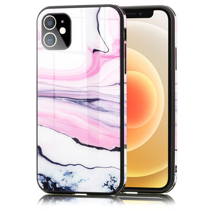 NALIA Hartglas Cover kompatibel mit iPhone 12 Mini Hülle, Marmor Design Hard-Case aus 9H Tempered Glass & Silikon Bumper, Robuste Handyhülle Phone Schutzhülle Handy-Tasche