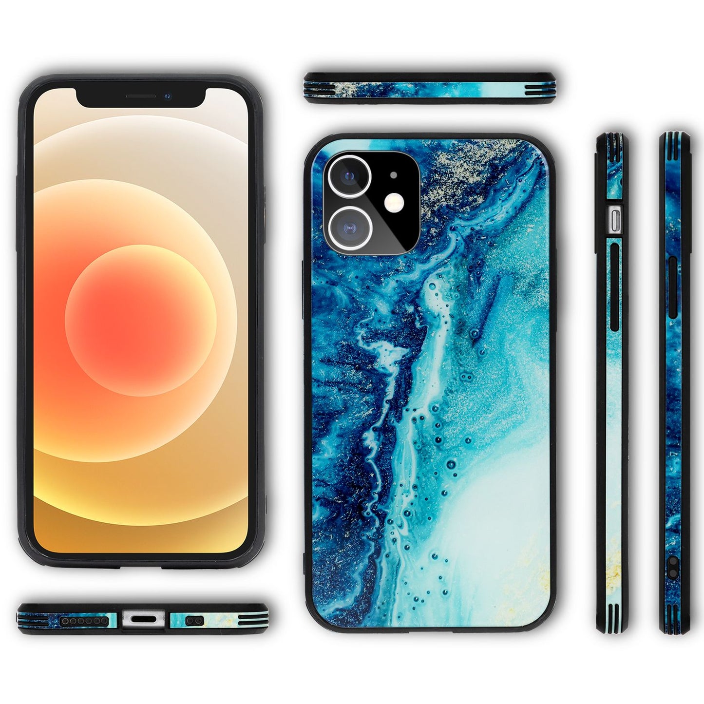 NALIA Hartglas Cover kompatibel mit iPhone 12 Mini Hülle, Marmor Design Hard-Case aus 9H Tempered Glass & Silikon Bumper, Robuste Handyhülle Phone Schutzhülle Handy-Tasche