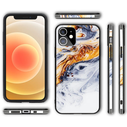 NALIA Hartglas Cover kompatibel mit iPhone 12 Mini Hülle, Marmor Design Hard-Case aus 9H Tempered Glass & Silikon Bumper, Robuste Handyhülle Phone Schutzhülle Handy-Tasche