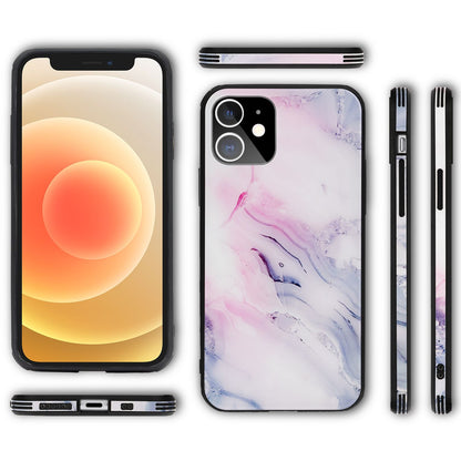 NALIA Hartglas Cover kompatibel mit iPhone 12 Mini Hülle, Marmor Design Hard-Case aus 9H Tempered Glass & Silikon Bumper, Robuste Handyhülle Phone Schutzhülle Handy-Tasche