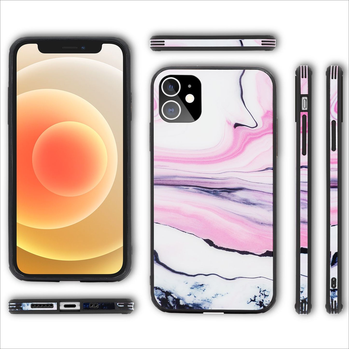 NALIA Hartglas Cover kompatibel mit iPhone 12 Mini Hülle, Marmor Design Hard-Case aus 9H Tempered Glass & Silikon Bumper, Robuste Handyhülle Phone Schutzhülle Handy-Tasche