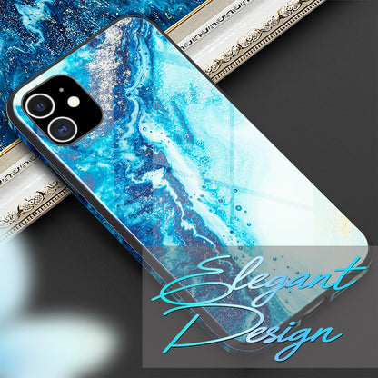 NALIA Hartglas Cover kompatibel mit iPhone 12 Mini Hülle, Marmor Design Hard-Case aus 9H Tempered Glass & Silikon Bumper, Robuste Handyhülle Phone Schutzhülle Handy-Tasche