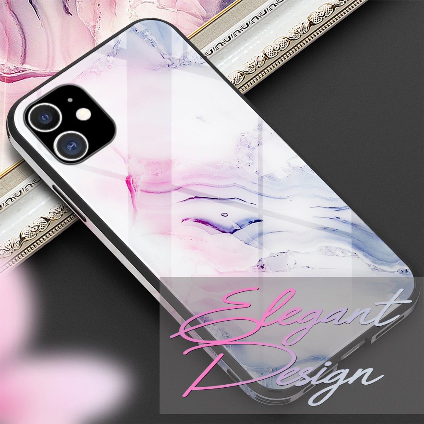 NALIA Hartglas Cover kompatibel mit iPhone 12 Mini Hülle, Marmor Design Hard-Case aus 9H Tempered Glass & Silikon Bumper, Robuste Handyhülle Phone Schutzhülle Handy-Tasche