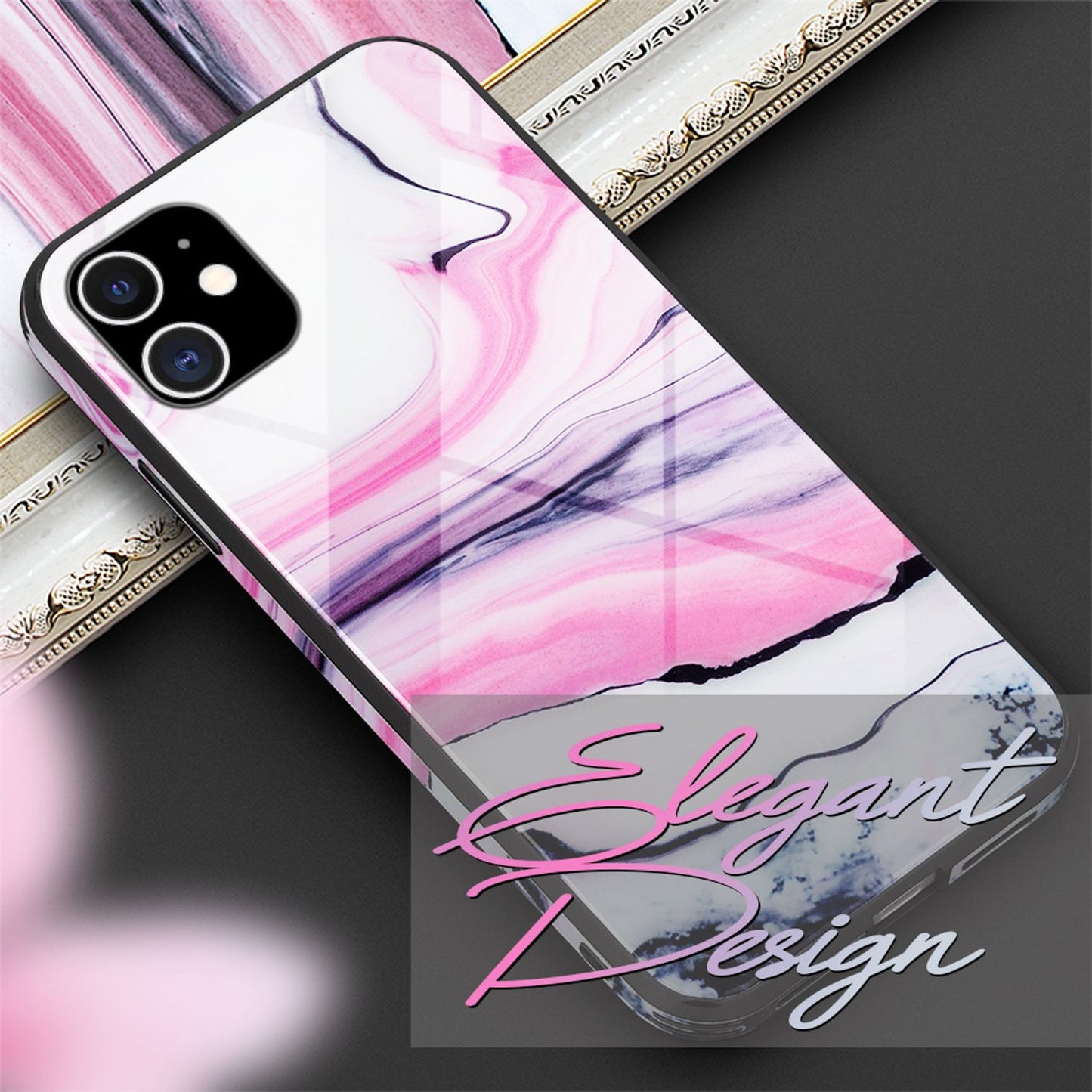 NALIA Hartglas Cover kompatibel mit iPhone 12 Mini Hülle, Marmor Design Hard-Case aus 9H Tempered Glass & Silikon Bumper, Robuste Handyhülle Phone Schutzhülle Handy-Tasche