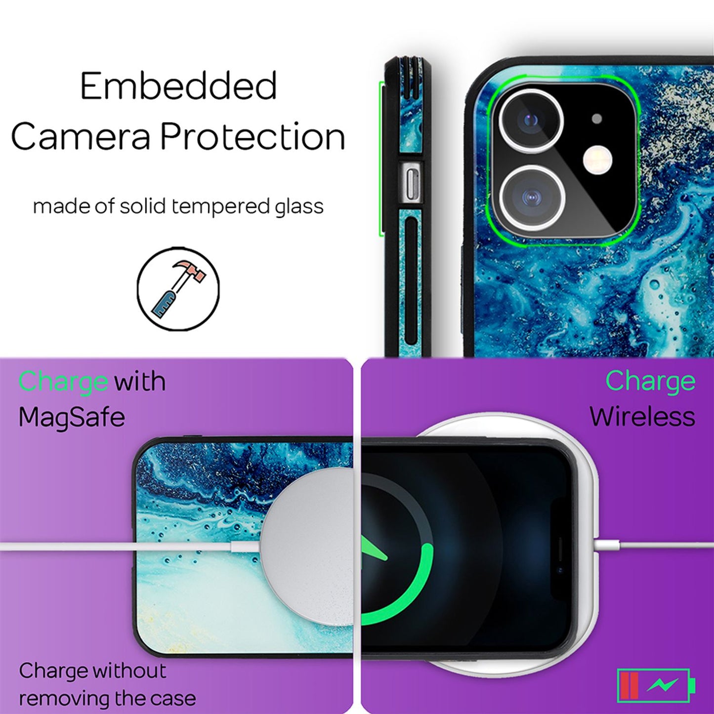NALIA Hartglas Cover kompatibel mit iPhone 12 Mini Hülle, Marmor Design Hard-Case aus 9H Tempered Glass & Silikon Bumper, Robuste Handyhülle Phone Schutzhülle Handy-Tasche