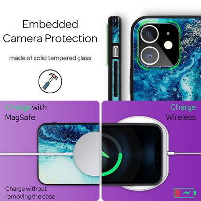 NALIA Hartglas Cover kompatibel mit iPhone 12 Mini Hülle, Marmor Design Hard-Case aus 9H Tempered Glass & Silikon Bumper, Robuste Handyhülle Phone Schutzhülle Handy-Tasche