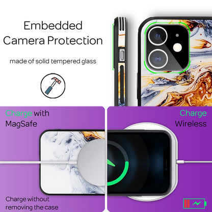 NALIA Hartglas Cover kompatibel mit iPhone 12 Mini Hülle, Marmor Design Hard-Case aus 9H Tempered Glass & Silikon Bumper, Robuste Handyhülle Phone Schutzhülle Handy-Tasche