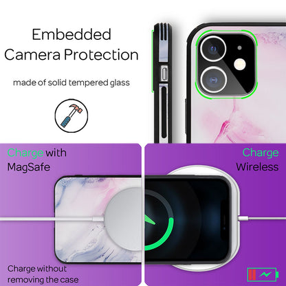 NALIA Hartglas Cover kompatibel mit iPhone 12 Mini Hülle, Marmor Design Hard-Case aus 9H Tempered Glass & Silikon Bumper, Robuste Handyhülle Phone Schutzhülle Handy-Tasche