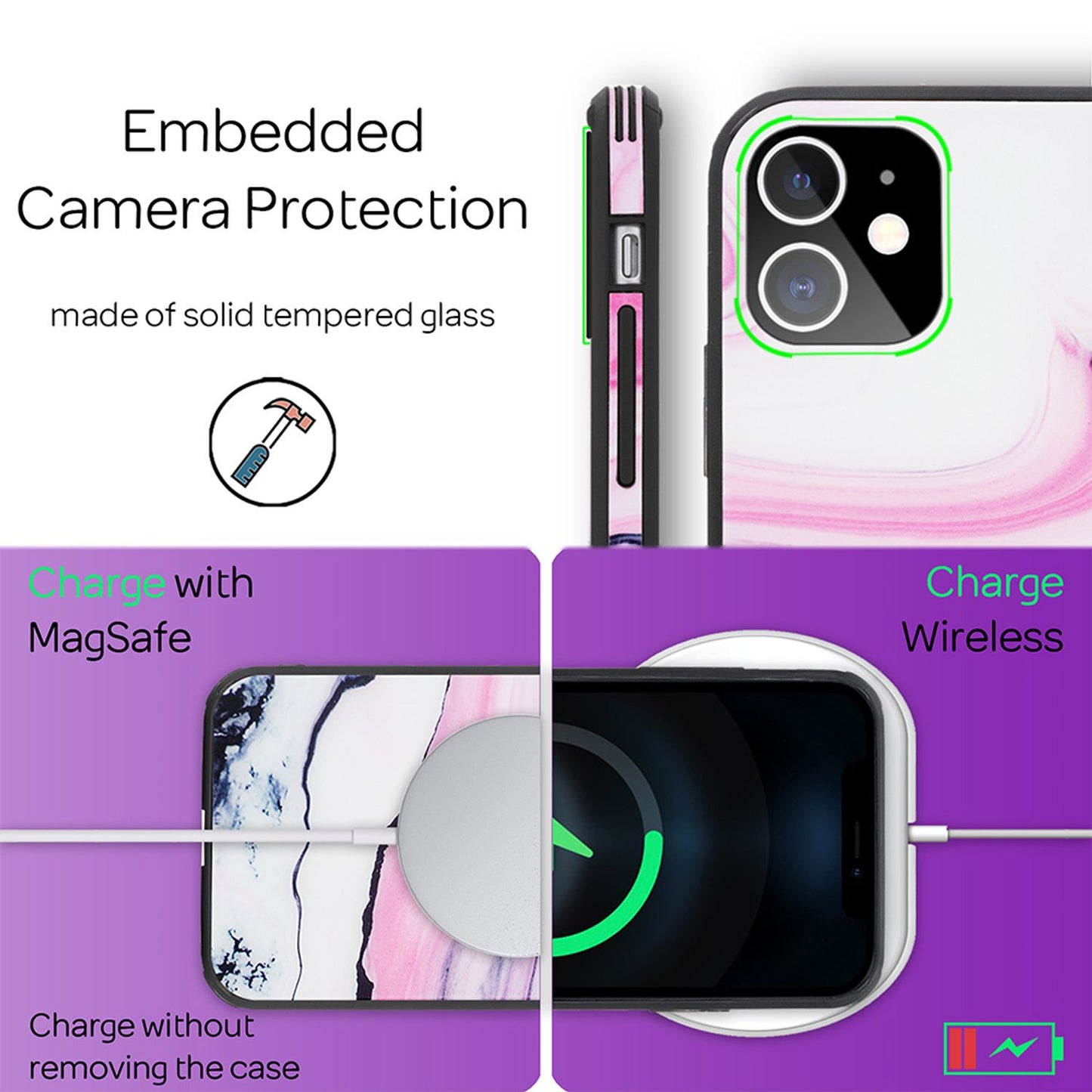 NALIA Hartglas Cover kompatibel mit iPhone 12 Mini Hülle, Marmor Design Hard-Case aus 9H Tempered Glass & Silikon Bumper, Robuste Handyhülle Phone Schutzhülle Handy-Tasche