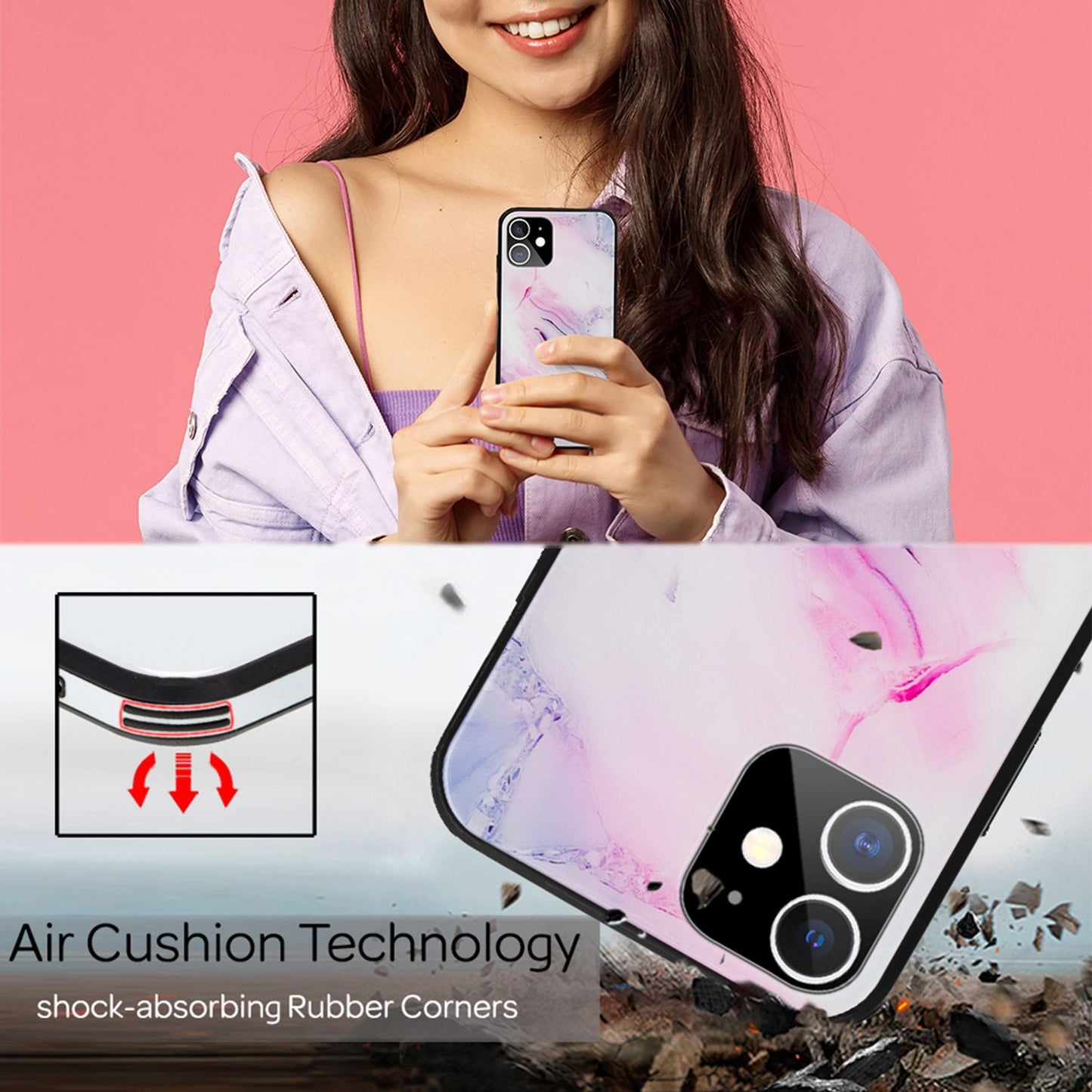 NALIA Hartglas Cover kompatibel mit iPhone 12 Mini Hülle, Marmor Design Hard-Case aus 9H Tempered Glass & Silikon Bumper, Robuste Handyhülle Phone Schutzhülle Handy-Tasche
