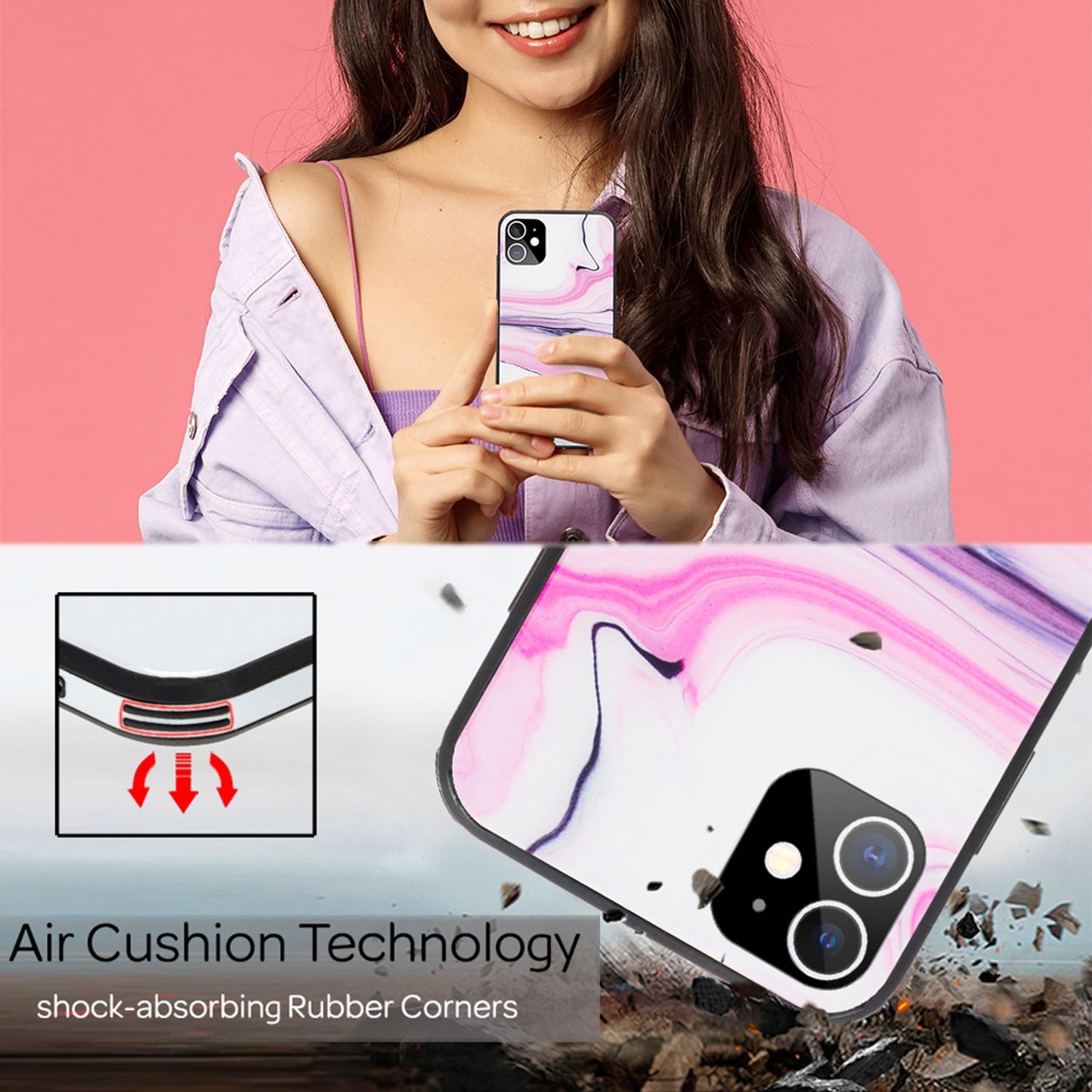 NALIA Hartglas Cover kompatibel mit iPhone 12 Mini Hülle, Marmor Design Hard-Case aus 9H Tempered Glass & Silikon Bumper, Robuste Handyhülle Phone Schutzhülle Handy-Tasche