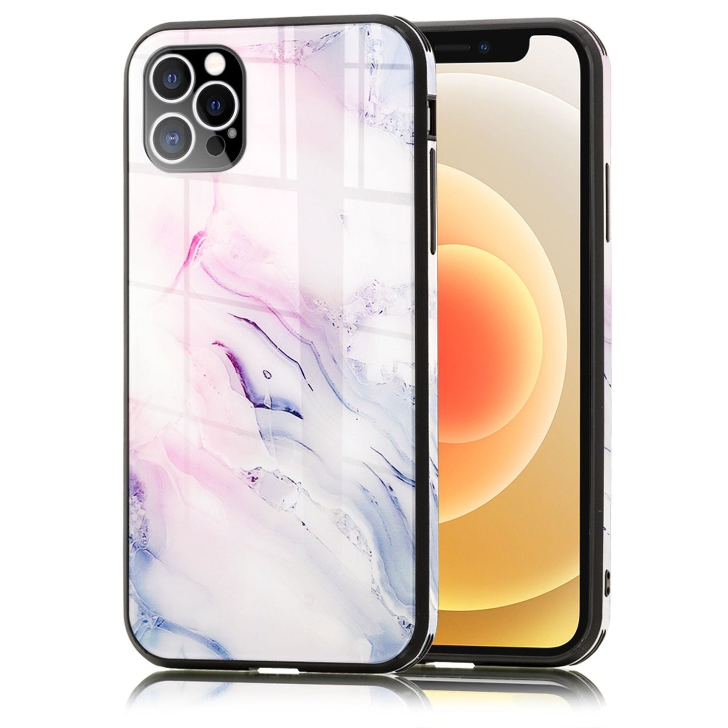 NALIA Marmor Glas Case für iPhone 12 Pro Max – Robustes 9H Echtglas – MARBELLE (Silikon Bumper & Grip) – Marke aus Berlin