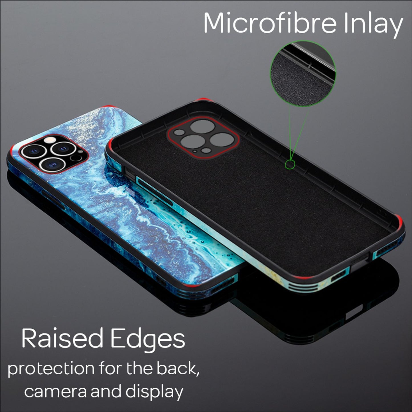 NALIA Marmor Glas Case für iPhone 12 Pro Max – Robustes 9H Echtglas – MARBELLE (Silikon Bumper & Grip) – Marke aus Berlin