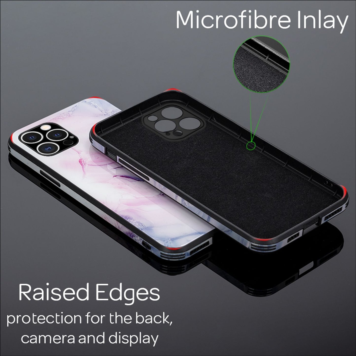 NALIA Marmor Glas Case für iPhone 12 Pro Max – Robustes 9H Echtglas – MARBELLE (Silikon Bumper & Grip) – Marke aus Berlin