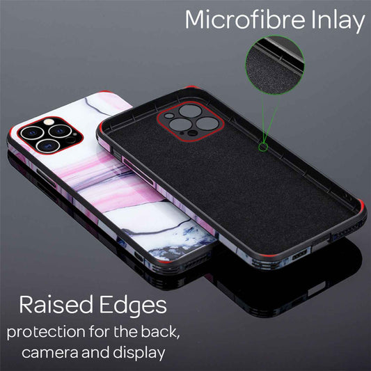 NALIA Marmor Glas Case für iPhone 12 Pro Max – Robustes 9H Echtglas – MARBELLE (Silikon Bumper & Grip) – Marke aus Berlin
