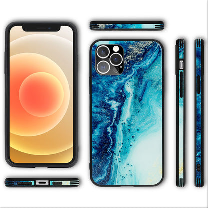 NALIA Marmor Glas Case für iPhone 12 Pro Max – Robustes 9H Echtglas – MARBELLE (Silikon Bumper & Grip) – Marke aus Berlin