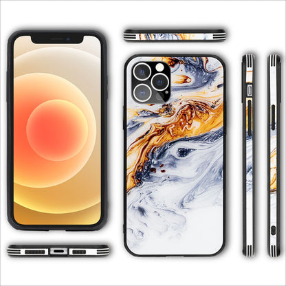 NALIA Marmor Glas Case für iPhone 12 Pro Max – Robustes 9H Echtglas – MARBELLE (Silikon Bumper & Grip) – Marke aus Berlin