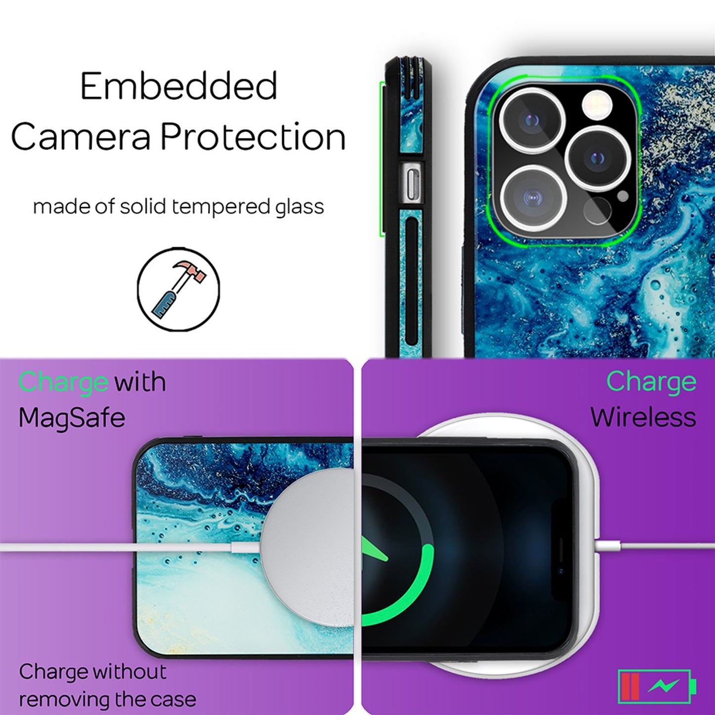 NALIA Marmor Glas Case für iPhone 12 Pro Max – Robustes 9H Echtglas – MARBELLE (Silikon Bumper & Grip) – Marke aus Berlin