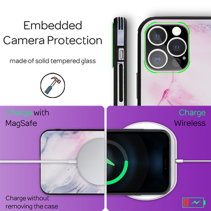 NALIA Marmor Glas Case für iPhone 12 Pro Max – Robustes 9H Echtglas – MARBELLE (Silikon Bumper & Grip) – Marke aus Berlin