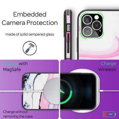 NALIA Marmor Glas Case für iPhone 12 Pro Max – Robustes 9H Echtglas – MARBELLE (Silikon Bumper & Grip) – Marke aus Berlin