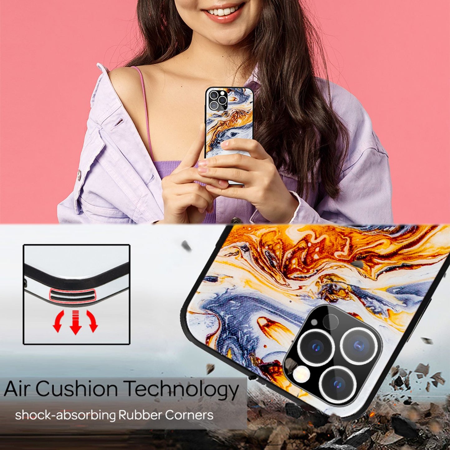 NALIA Marmor Glas Case für iPhone 12 Pro Max – Robustes 9H Echtglas – MARBELLE (Silikon Bumper & Grip) – Marke aus Berlin