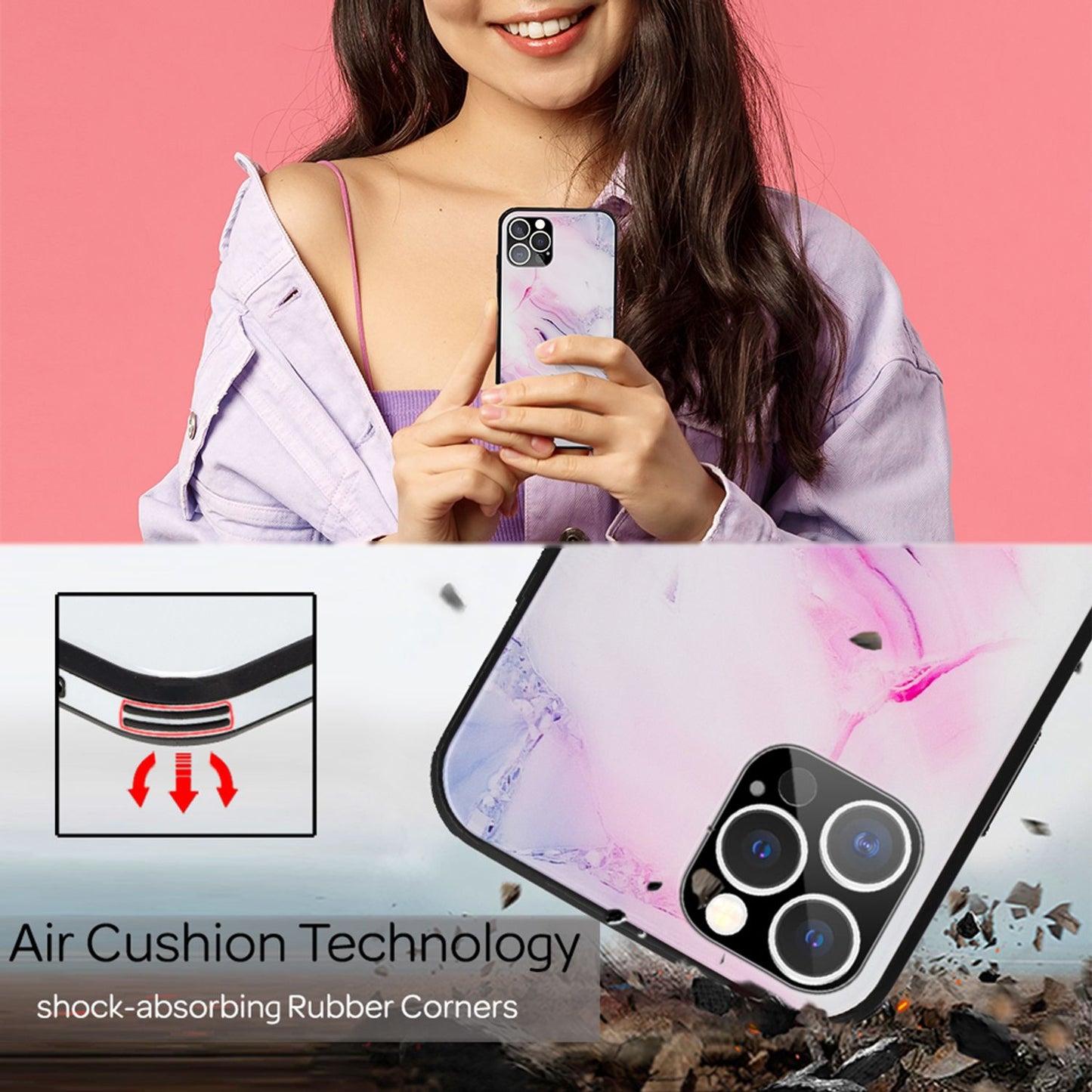 NALIA Marmor Glas Case für iPhone 12 Pro Max – Robustes 9H Echtglas – MARBELLE (Silikon Bumper & Grip) – Marke aus Berlin