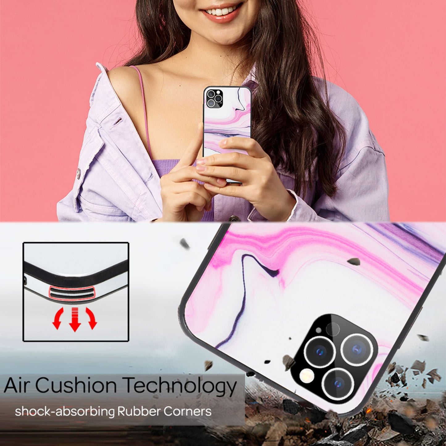 NALIA Marmor Glas Case für iPhone 12 Pro Max – Robustes 9H Echtglas – MARBELLE (Silikon Bumper & Grip) – Marke aus Berlin