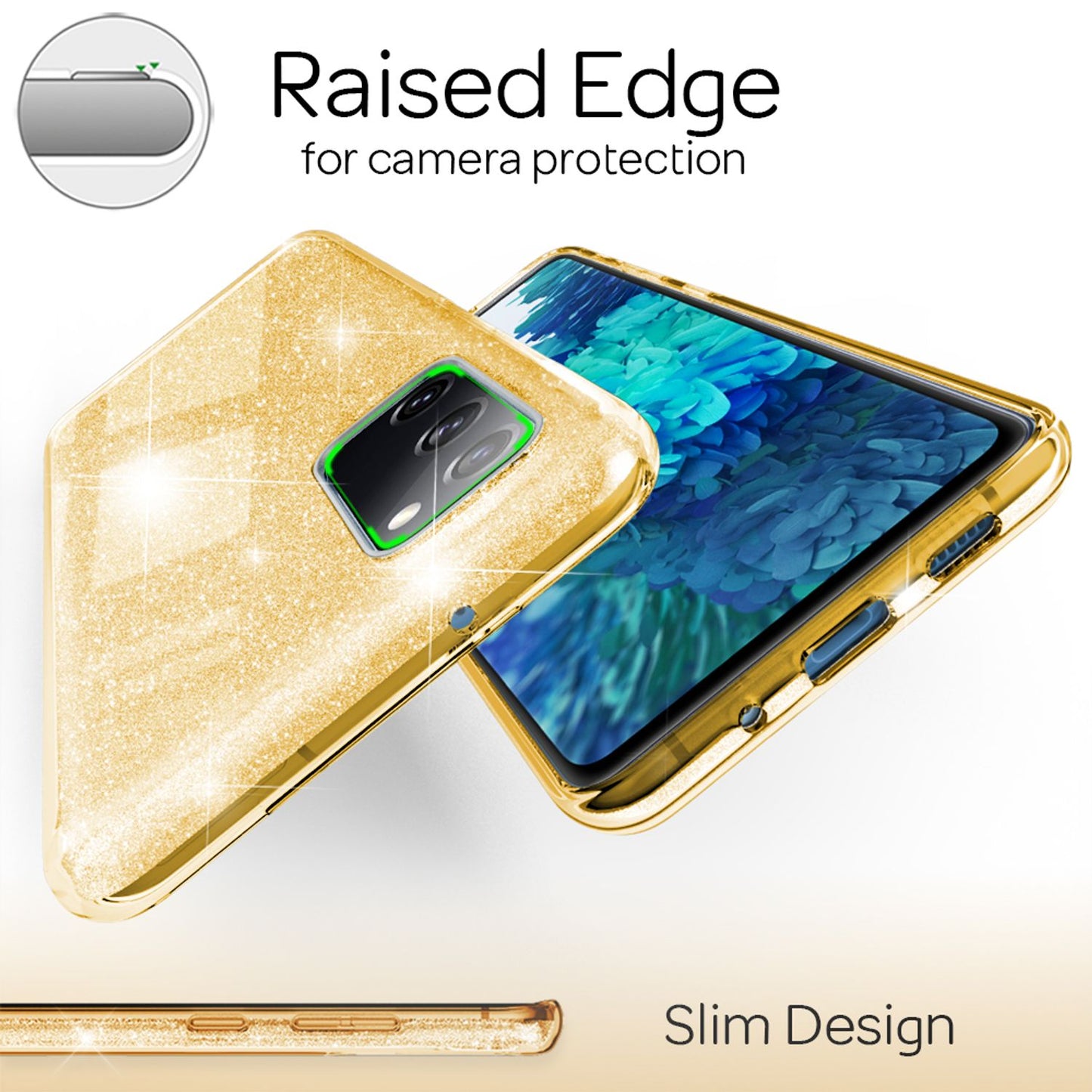 NALIA Glitzerhülle für Samsung Galaxy S20 FE – Funkelnder Glitzer-Look & Grip – SHINEPOP (Silikon Case) – Marke aus Berlin