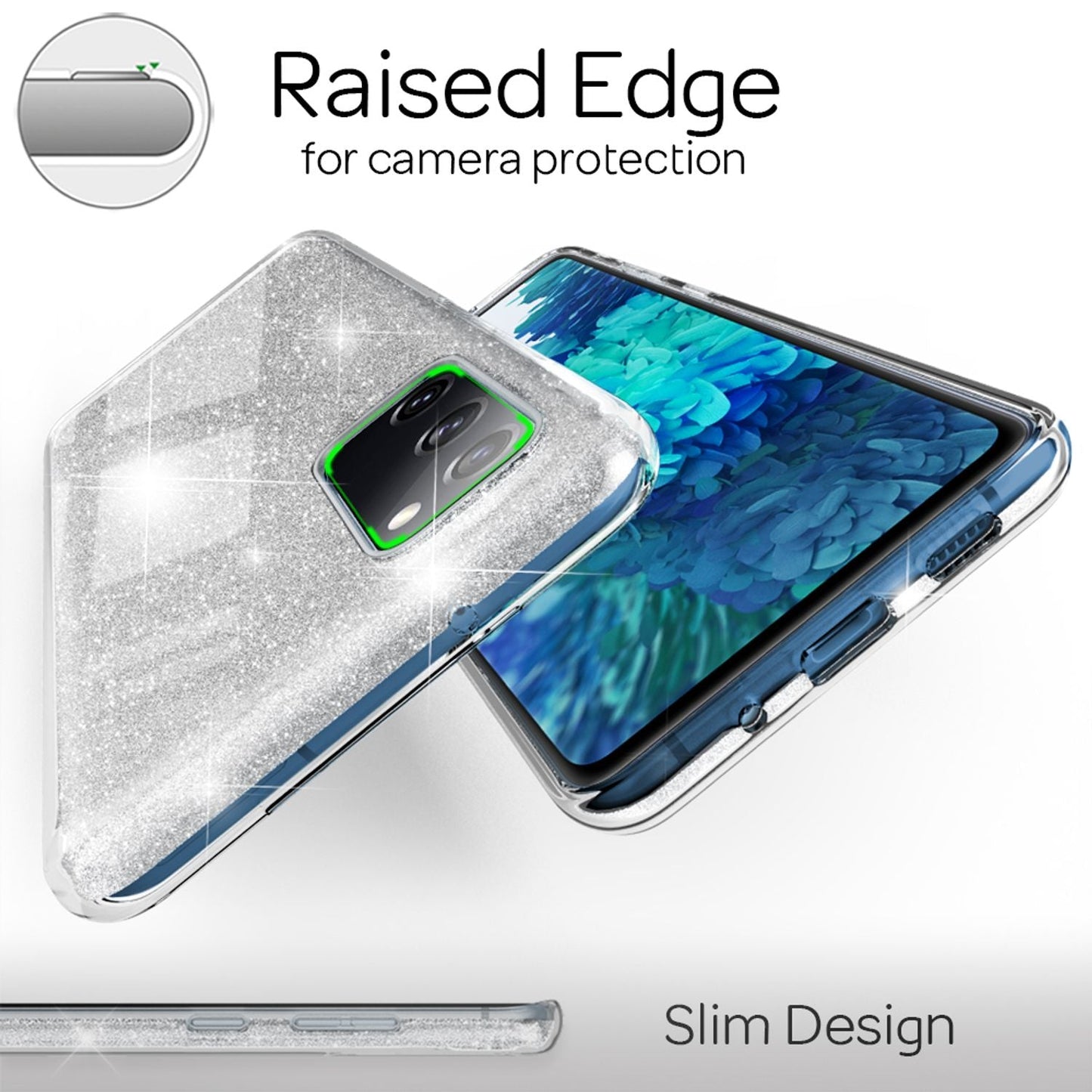 NALIA Glitzerhülle für Samsung Galaxy S20 FE – Funkelnder Glitzer-Look & Grip – SHINEPOP (Silikon Case) – Marke aus Berlin