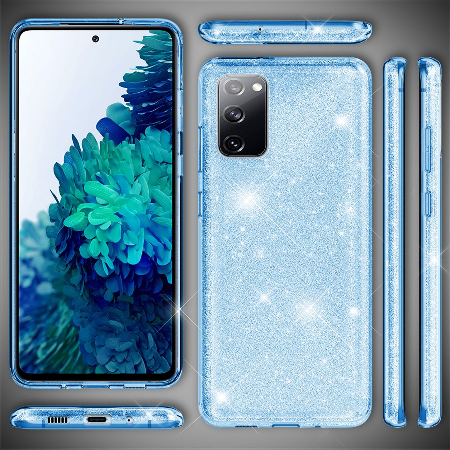 NALIA Glitzerhülle für Samsung Galaxy S20 FE – Funkelnder Glitzer-Look & Grip – SHINEPOP (Silikon Case) – Marke aus Berlin