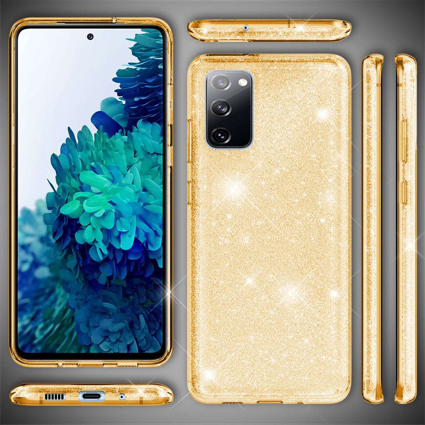 NALIA Glitzerhülle für Samsung Galaxy S20 FE – Funkelnder Glitzer-Look & Grip – SHINEPOP (Silikon Case) – Marke aus Berlin