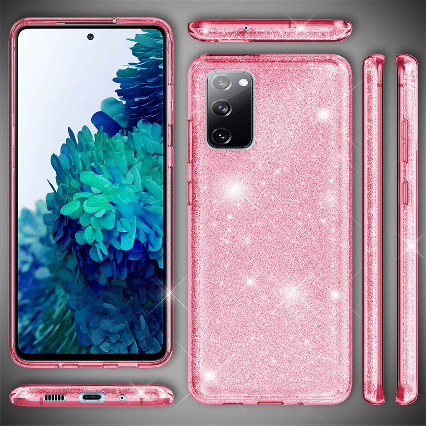 NALIA Glitzerhülle für Samsung Galaxy S20 FE – Funkelnder Glitzer-Look & Grip – SHINEPOP (Silikon Case) – Marke aus Berlin