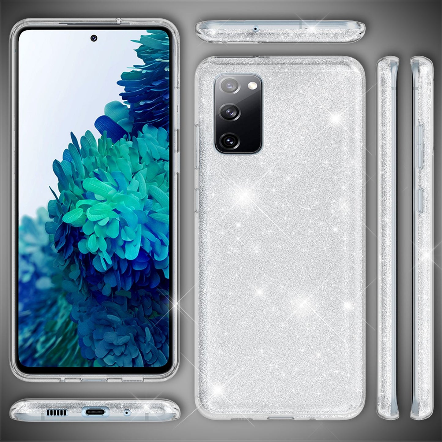 NALIA Glitzerhülle für Samsung Galaxy S20 FE – Funkelnder Glitzer-Look & Grip – SHINEPOP (Silikon Case) – Marke aus Berlin