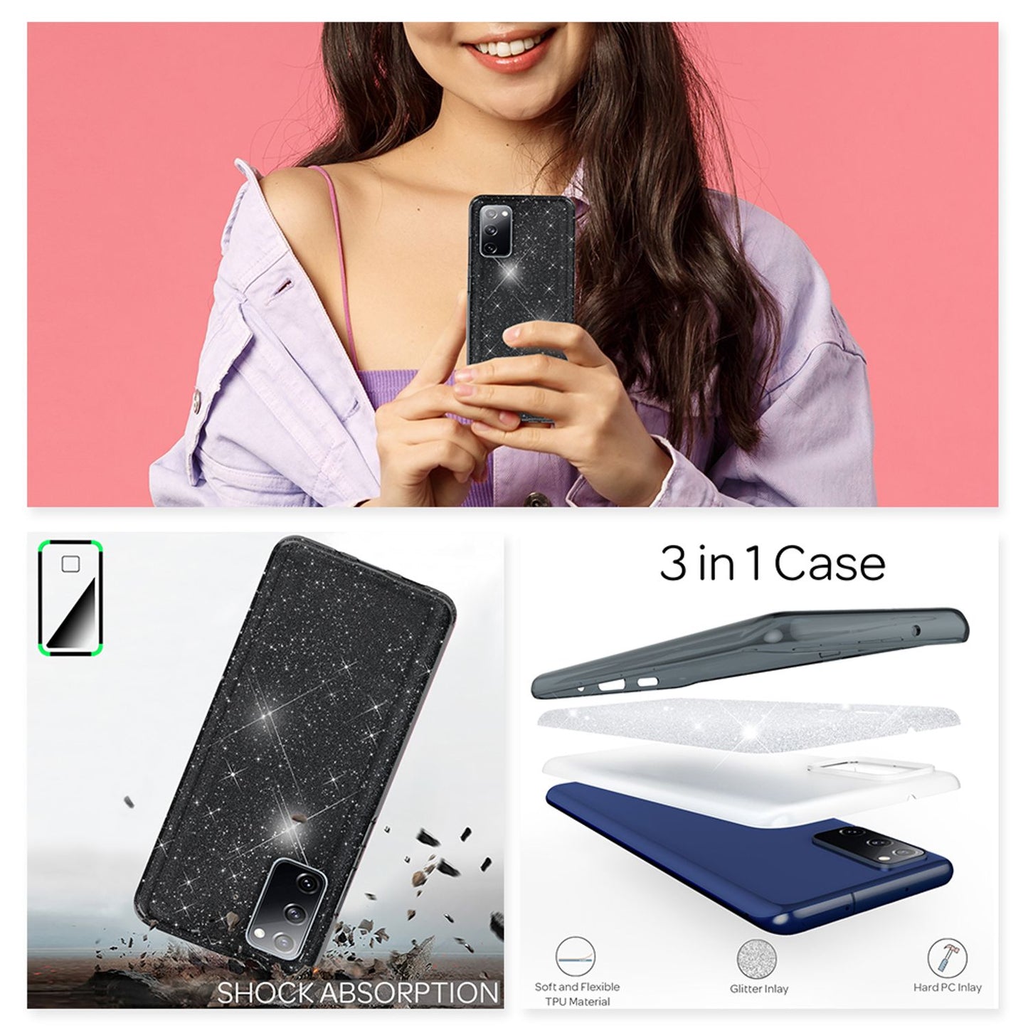 NALIA Glitzerhülle für Samsung Galaxy S20 FE – Funkelnder Glitzer-Look & Grip – SHINEPOP (Silikon Case) – Marke aus Berlin