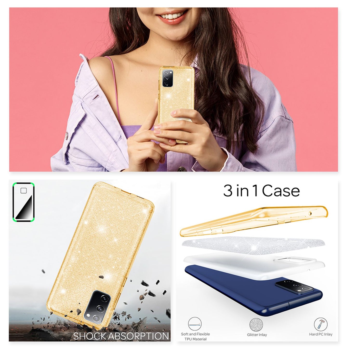 NALIA Glitzerhülle für Samsung Galaxy S20 FE – Funkelnder Glitzer-Look & Grip – SHINEPOP (Silikon Case) – Marke aus Berlin