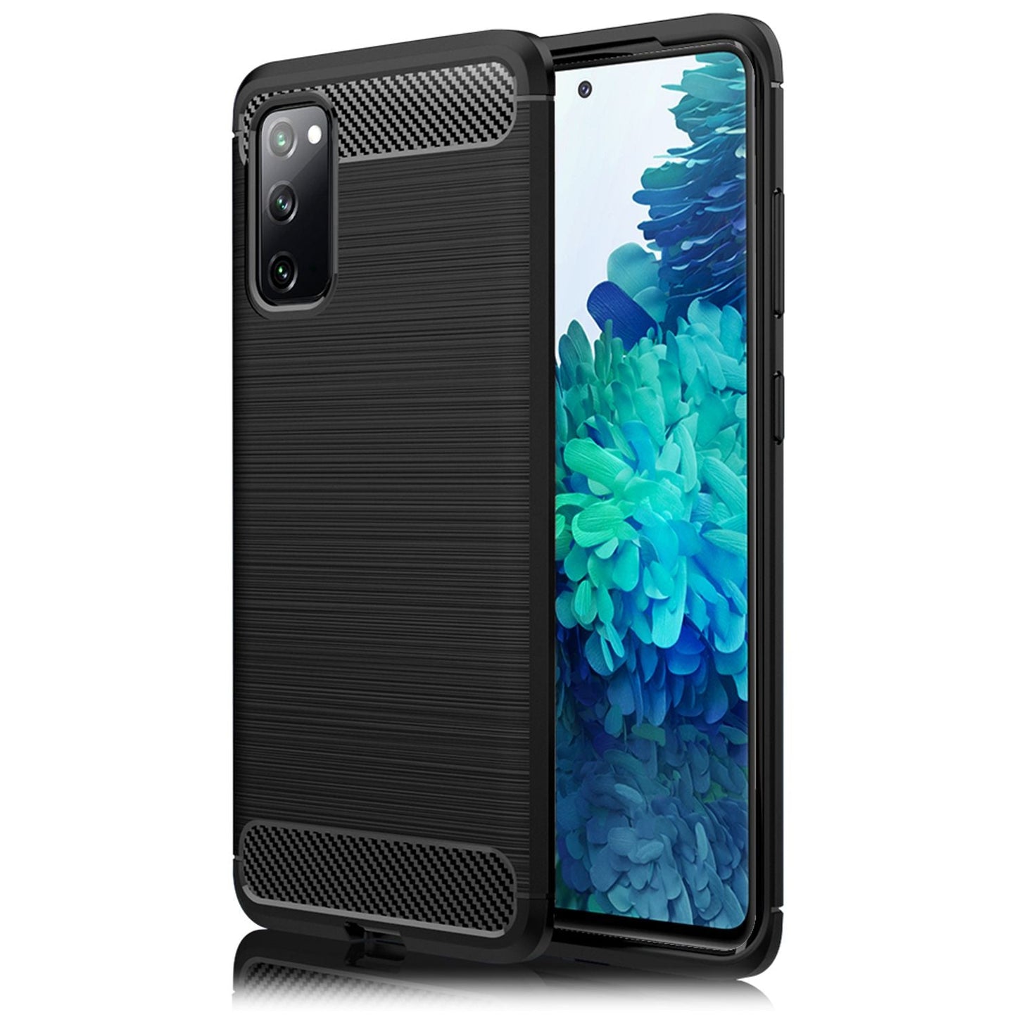 NALIA Silikonhülle für Samsung Galaxy S20 FE – Rutschfest & Matt – VORTEX (Gebürstete Optik & Carbon Design) – Marke aus Berlin