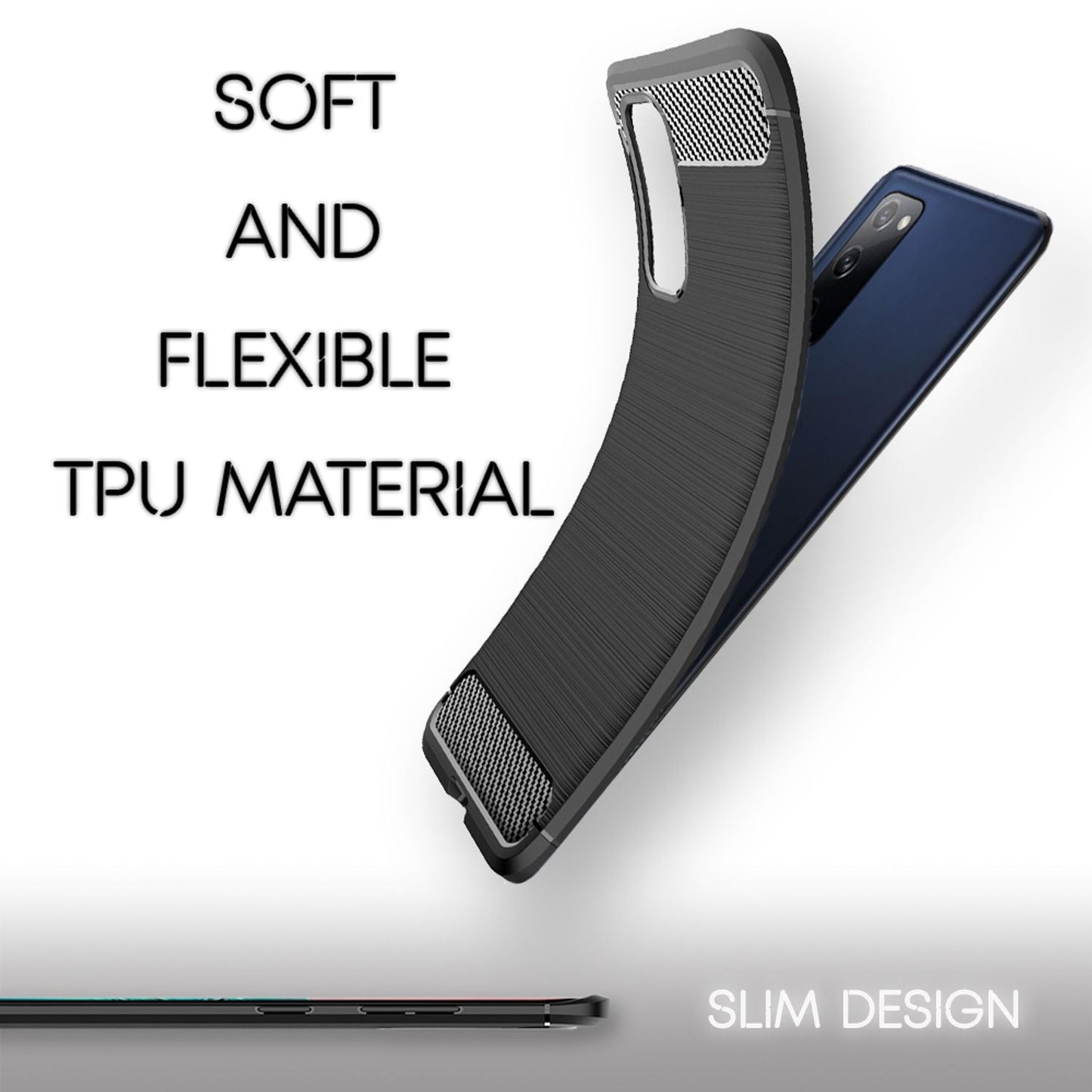 NALIA Silikonhülle für Samsung Galaxy S20 FE – Rutschfest & Matt – VORTEX (Gebürstete Optik & Carbon Design) – Marke aus Berlin