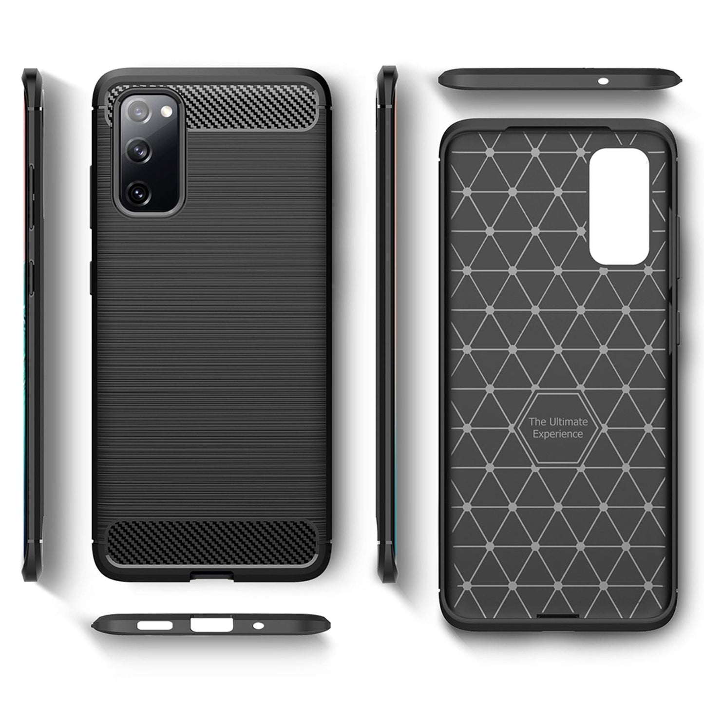 NALIA Silikonhülle für Samsung Galaxy S20 FE – Rutschfest & Matt – VORTEX (Gebürstete Optik & Carbon Design) – Marke aus Berlin