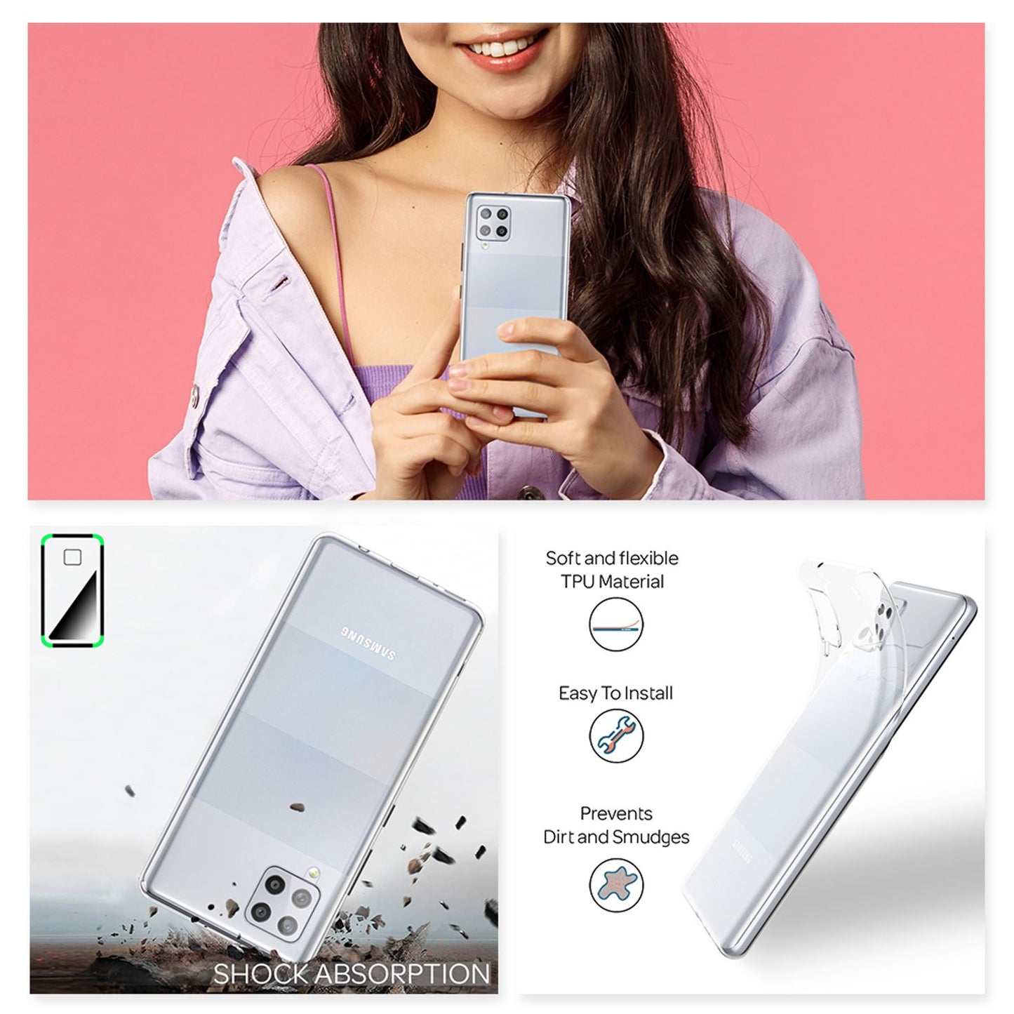 NALIA Transparente Silikonhülle für Samsung Galaxy A42 5G – Anti-Gelb & Rutschfest – GLAZE (Handyhülle Kristallklar, Schlank & Stoßfest) – Marke aus Berlin